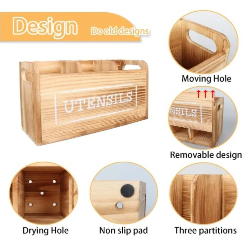 XL Farmhouse Wooden Kitchen Utensil Holder - Cooking Utensil Organizer & Storage